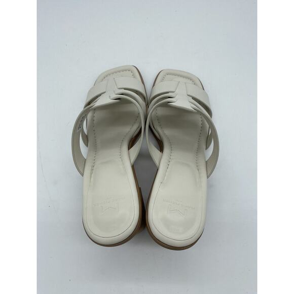 New Marc Fisher LTD Louisa Leather Block Heel Slip On Mules Woven Ivory Size 11M - Picture 6 of 8